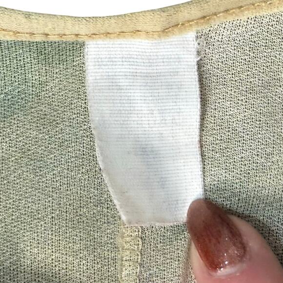 Vintage 90s Beige Pink Green Floral Roses Sheer Coquette Lingerie Dress size L - Picture 2 of 8